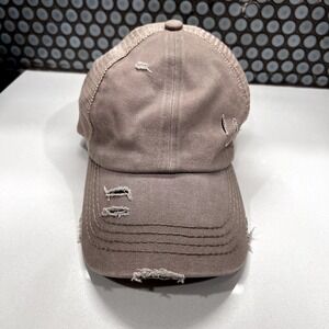 C.C. Distressed Hat Cap Beige Trucker Mesh Back Strap Back Open Back Straps